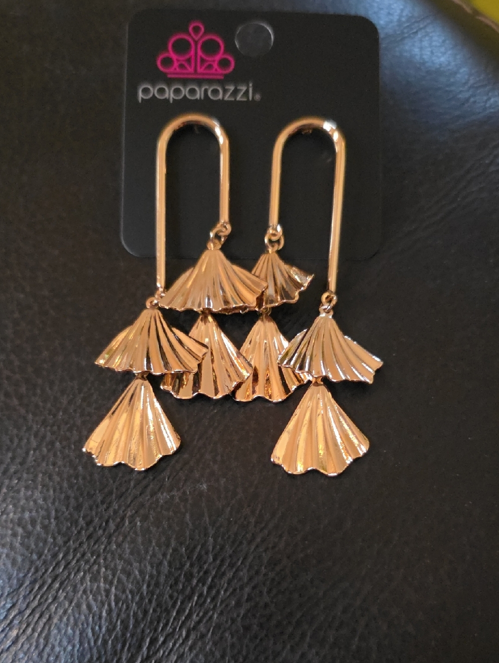 paparazzi Gold Layered Fan Chandelier Earrings